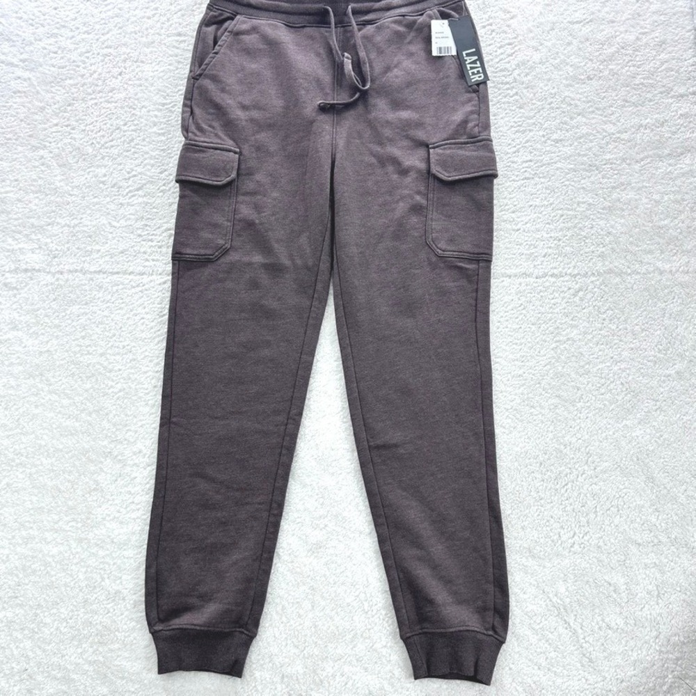 LAZER Mens Cargo Joggers Seal Brown Vintage Wash Fleece Pants Size M ML83958 NWT